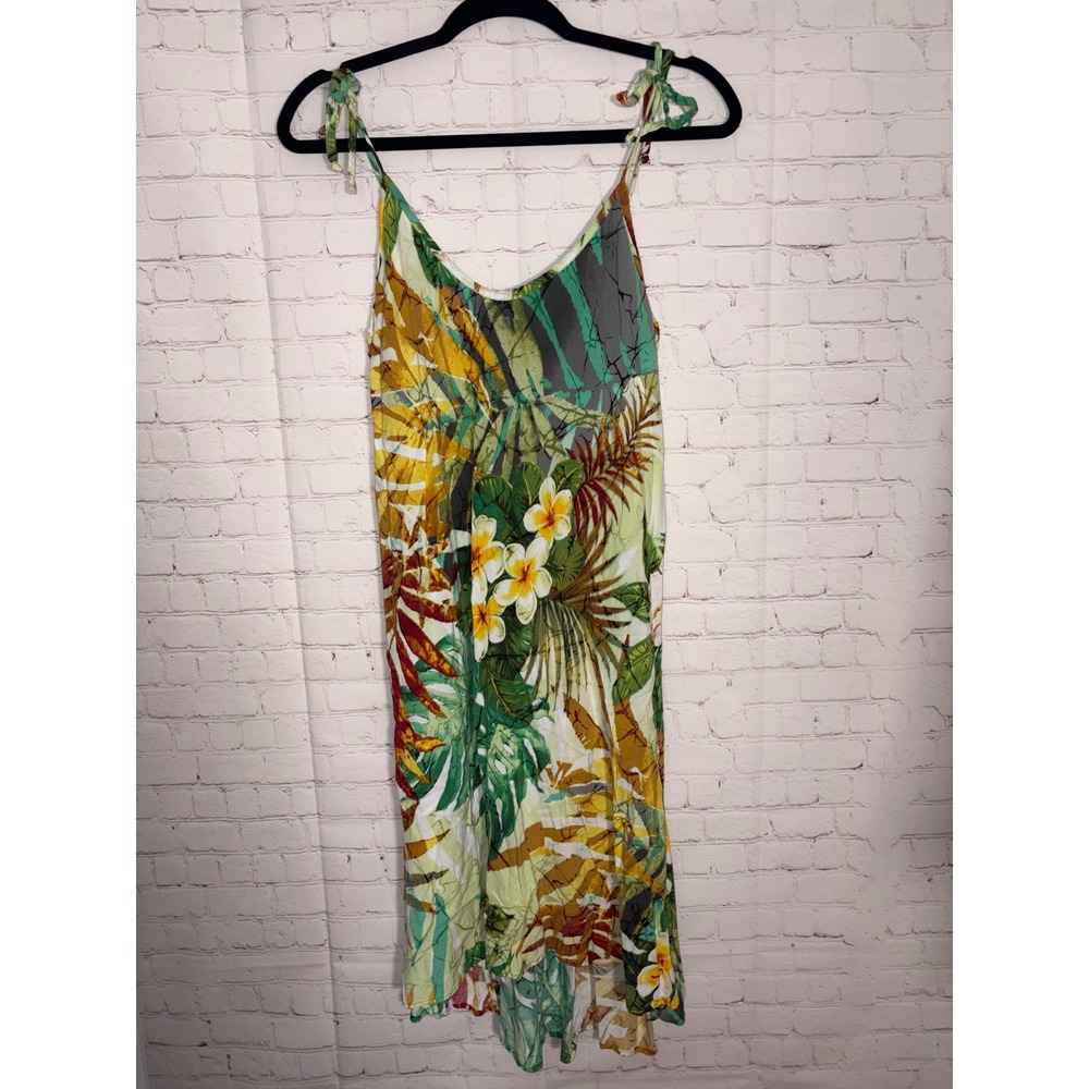 Vintage Jams World Tropical Floral High Low Sun Dress Womens Medium Tie Strap